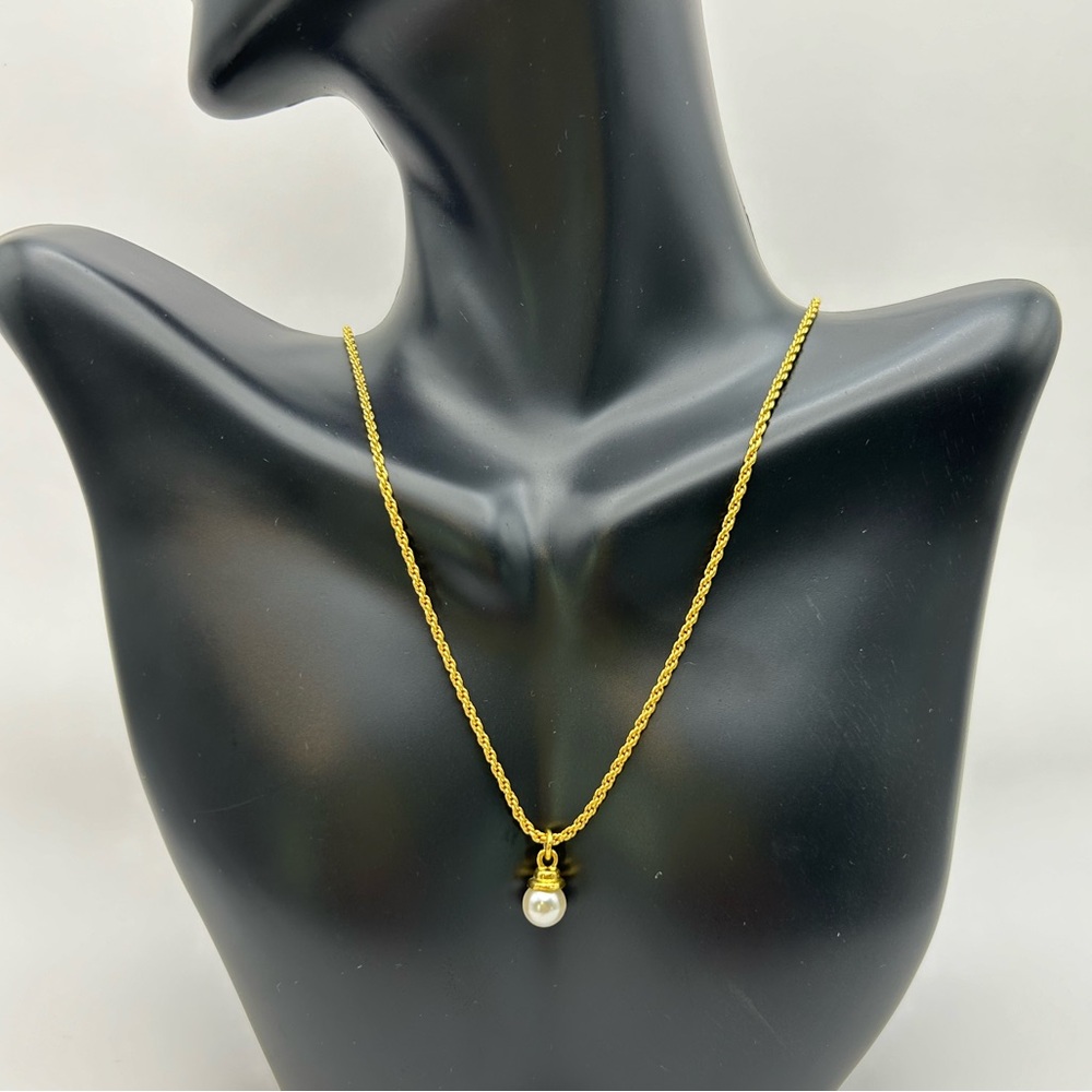 Christian Dior Gold Plated Necklace with Faux Pearl Pendant, Pouch Included - Picture 2 of 6